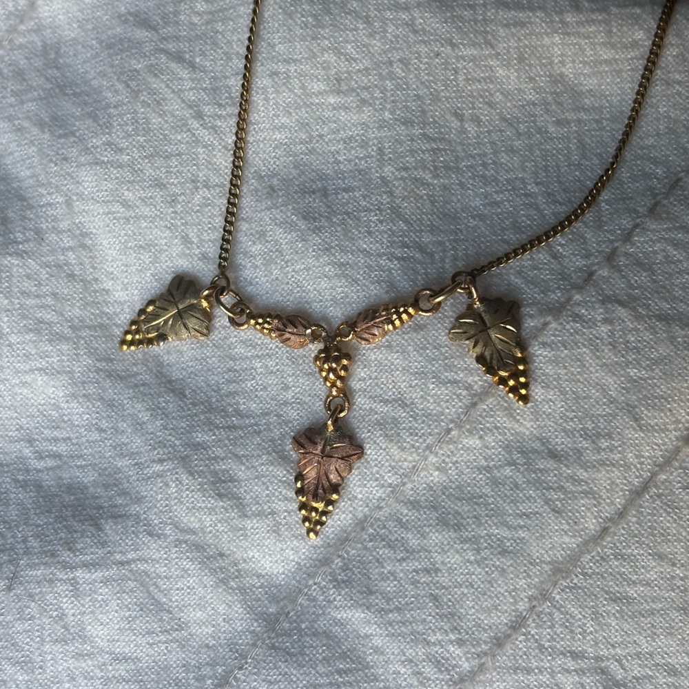 Gold and Grape Leaf Pendant Necklace